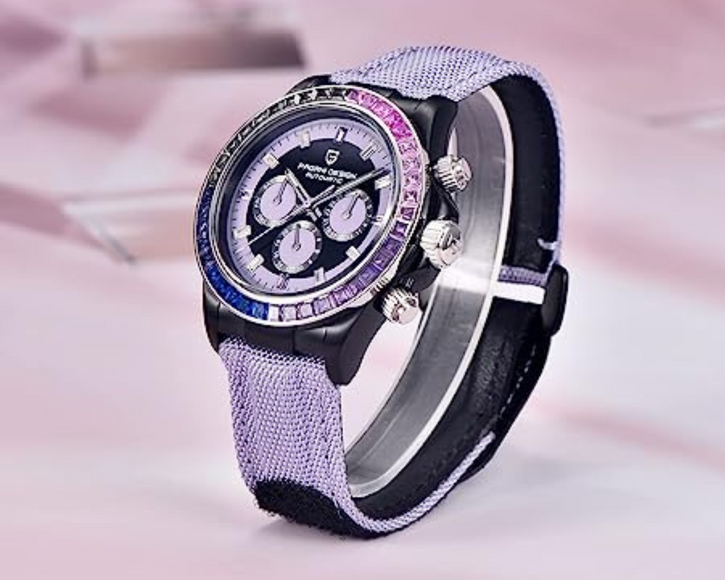 Pagani Design PD-1732 Watches for Men Luxury Automatic Mechanical Watch 40mm Rainbow Bezel Casual Fashion Sport Chronograph Wristwatches Waterproof 200M - Purple