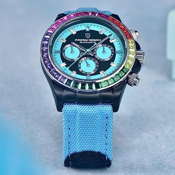 Pagani Design PD-1732 Watches for Men Luxury Automatic Mechanical Watch 40mm Rainbow Bezel Casual Fashion Sport Chronograph Wristwatches Waterproof 200M - Blue