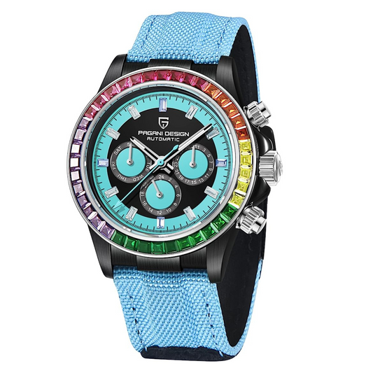 Pagani Design PD-1732 Watches for Men Luxury Automatic Mechanical Watch 40mm Rainbow Bezel Casual Fashion Sport Chronograph Wristwatches Waterproof 200M - Blue