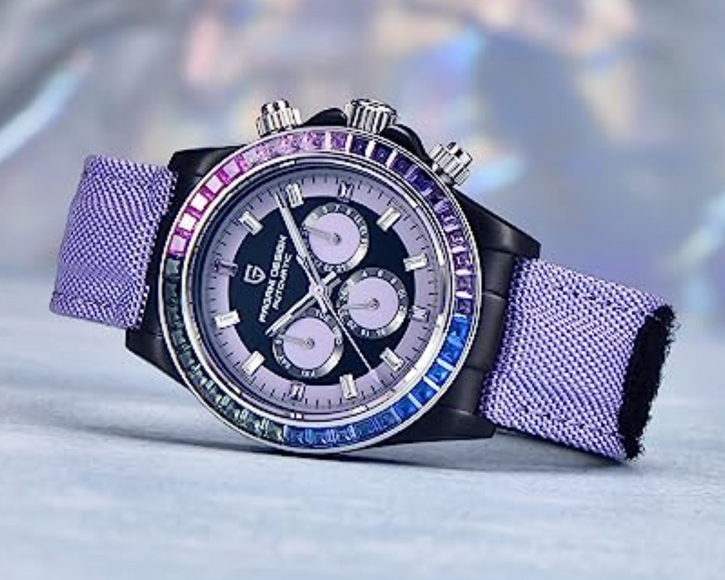 Pagani Design PD-1732 Watches for Men Luxury Automatic Mechanical Watch 40mm Rainbow Bezel Casual Fashion Sport Chronograph Wristwatches Waterproof 200M - Purple