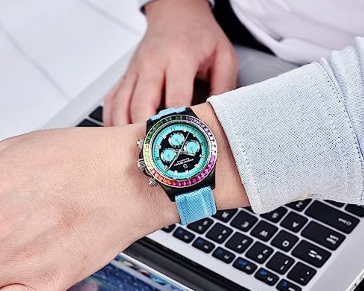 Pagani Design PD-1732 Watches for Men Luxury Automatic Mechanical Watch 40mm Rainbow Bezel Casual Fashion Sport Chronograph Wristwatches Waterproof 200M - Blue