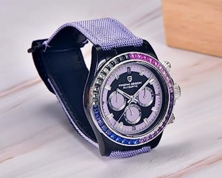 Pagani Design PD-1732 Watches for Men Luxury Automatic Mechanical Watch 40mm Rainbow Bezel Casual Fashion Sport Chronograph Wristwatches Waterproof 200M - Purple