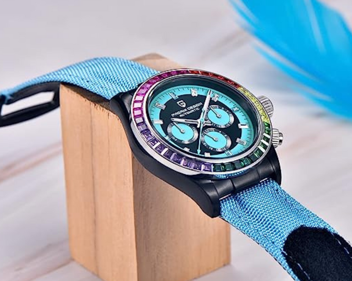 Pagani Design PD-1732 Watches for Men Luxury Automatic Mechanical Watch 40mm Rainbow Bezel Casual Fashion Sport Chronograph Wristwatches Waterproof 200M - Blue