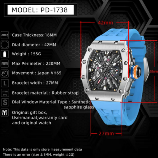 PAGANI DESIGN PD-1738  Waterproof Stainless Steel Skeleton Wristwatch Sport Chronograph Watch for Men - VH65 Movement