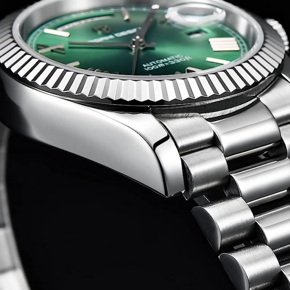 Pagani Design PD-1752 Presidential Day-Date Homage Automatic Movement (ST-16) | Stainless Steel Dial Men's 36 MM Watch | Green Dial