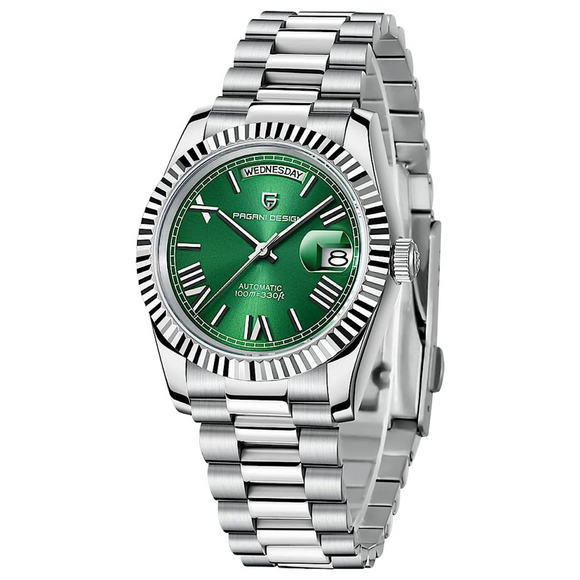 Pagani Design PD-1752 Presidential Day-Date Homage Automatic Movement (ST-16) | Stainless Steel Dial Men's 36 MM Watch | Green Dial