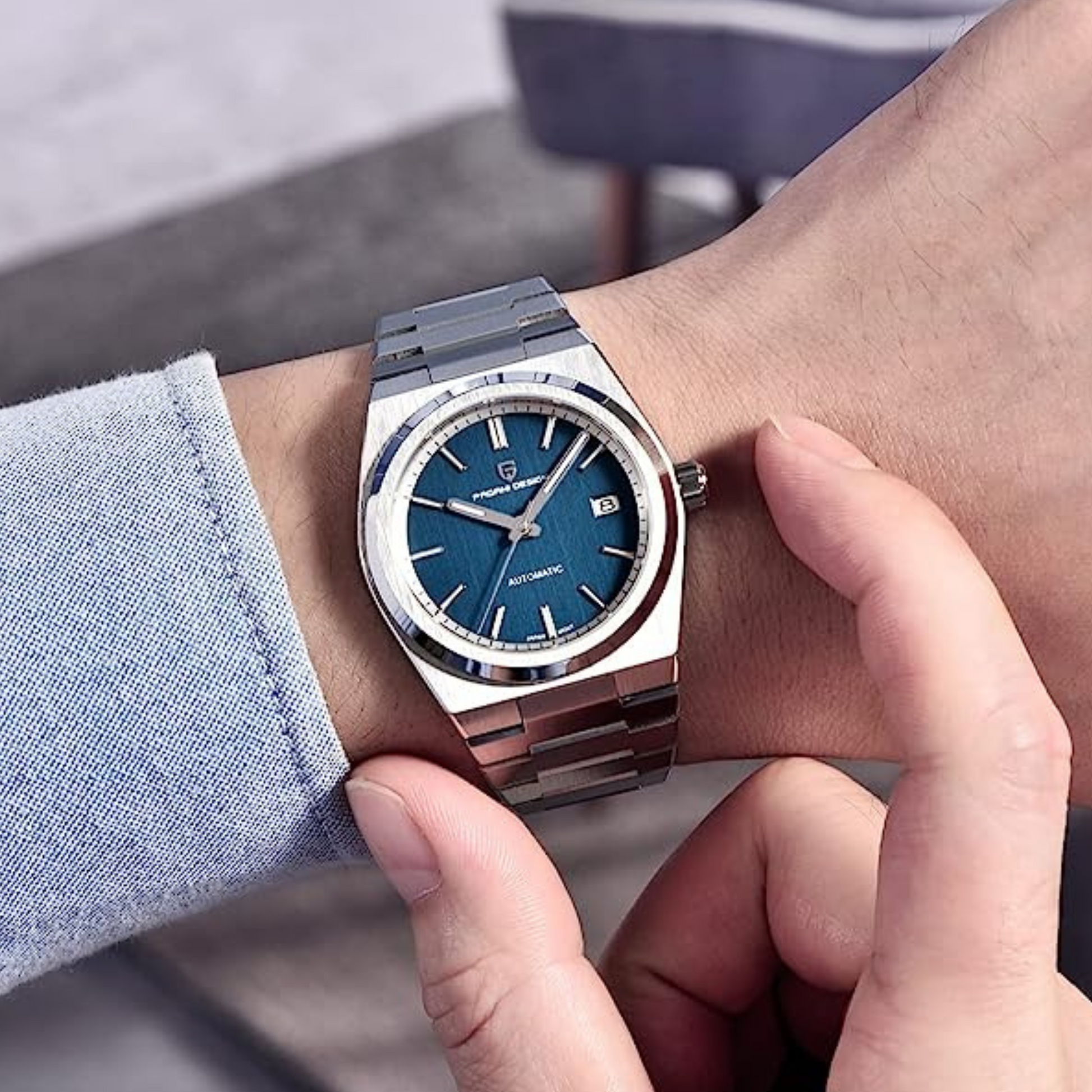 Pagani Design PD-1753 PRX Powermatic 38MM 100M Waterproof Japan NH35 Automatic Mechanical Watch Sapphire Crystal AR Coating Luminous Stainless Steel Business Watch - Blue