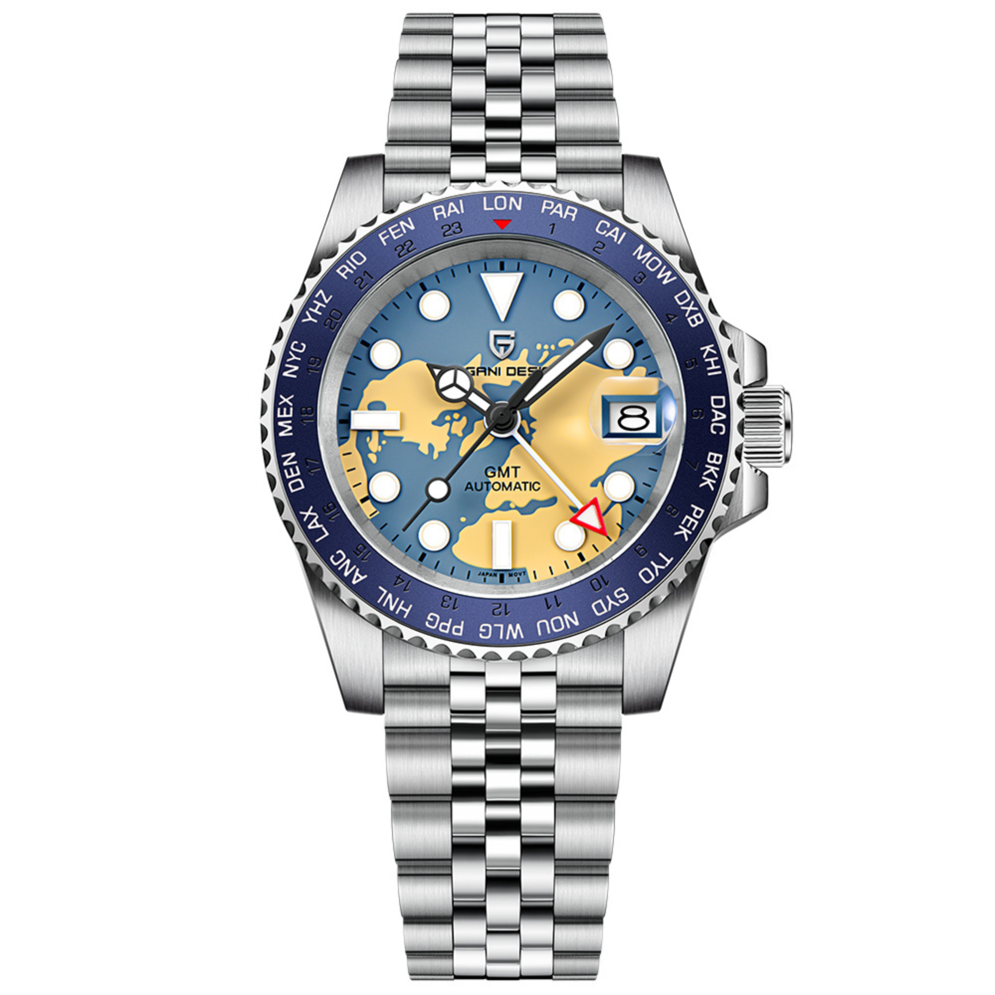 Pagani Design PD-1758 Seiko NH34 Movement equipped with AR AF Anti-Radiation Coating Automatic Watch Stainless Steel Men's ( Blue Map - Jubilee Bracelet)