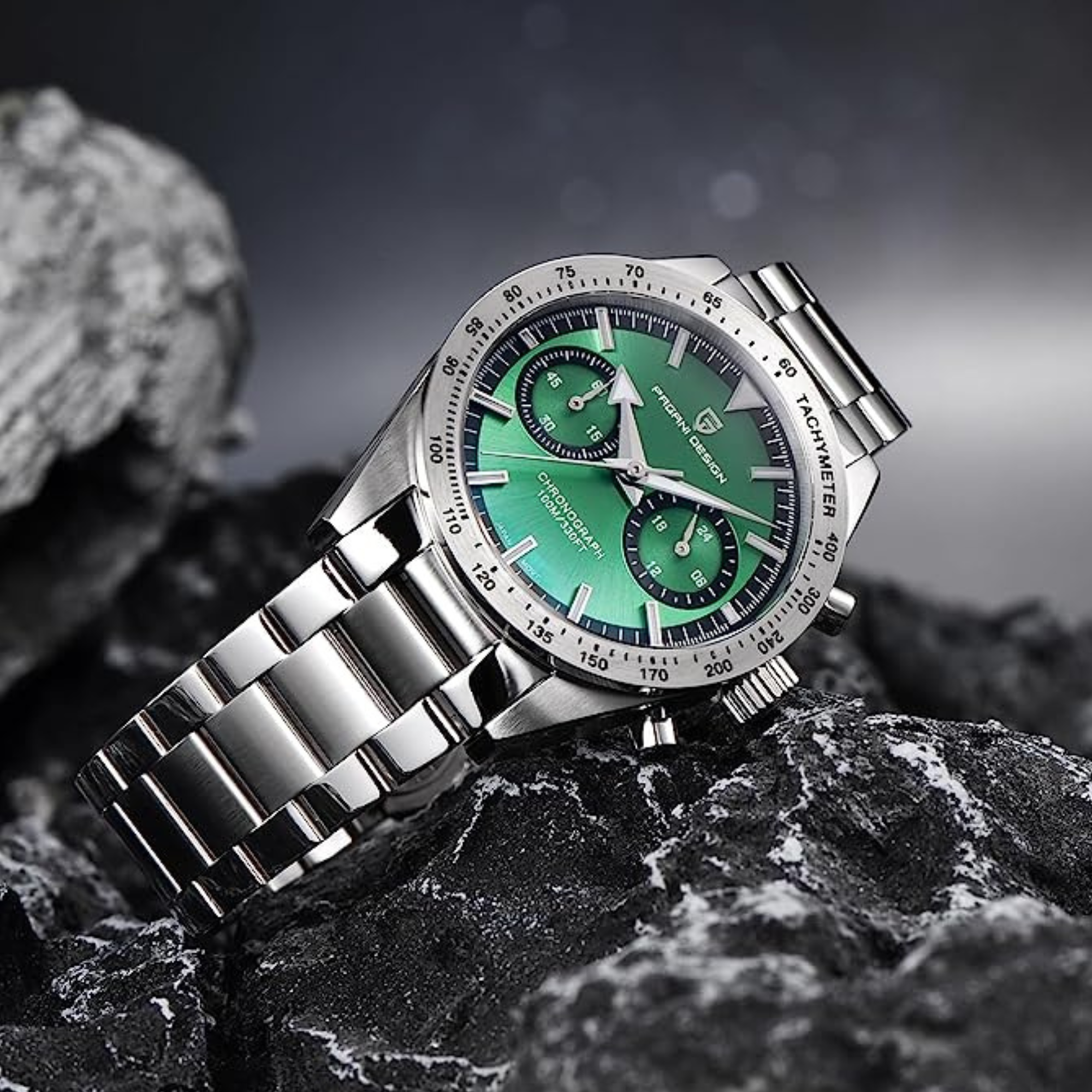 Pagani Design 1766 Homage Men's Chronograph Watches Stainless Steel 40mm Case VK64 Quartz Movement 100M Waterproof Casual Sport Retro Watch - Green