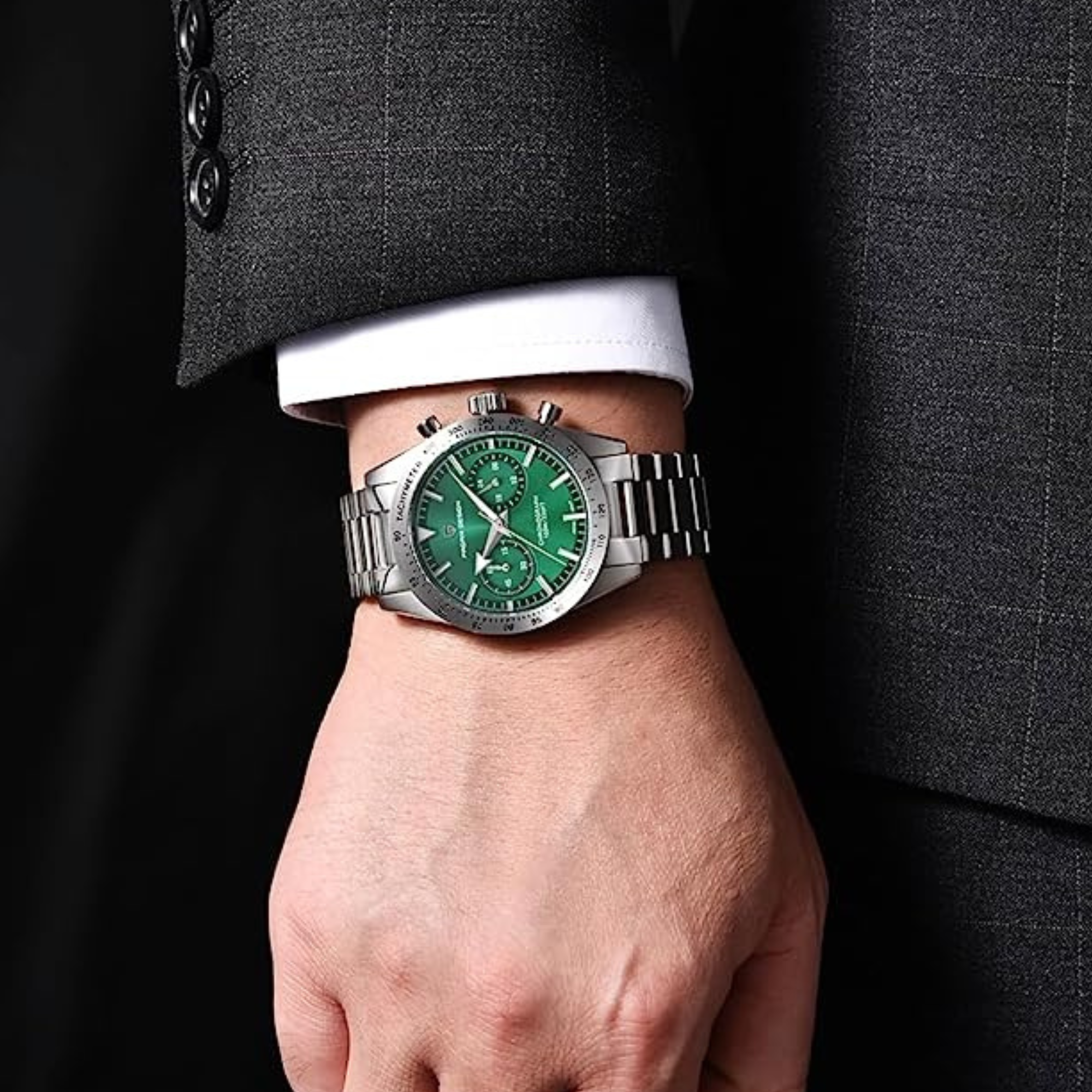 Pagani Design 1766 Homage Men's Chronograph Watches Stainless Steel 40mm Case VK64 Quartz Movement 100M Waterproof Casual Sport Retro Watch - Green