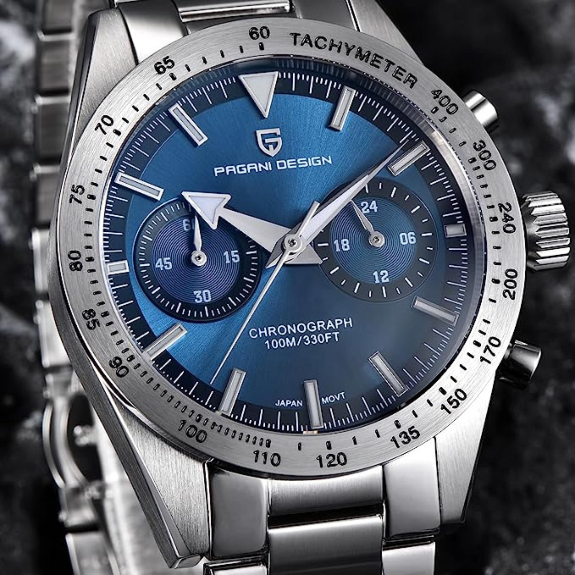 Pagani Design 1766 Homage Men's Chronograph Watches Stainless Steel 40mm Case VK64 Quartz Movement 100M Waterproof Casual Sport Retro Watch - Blue