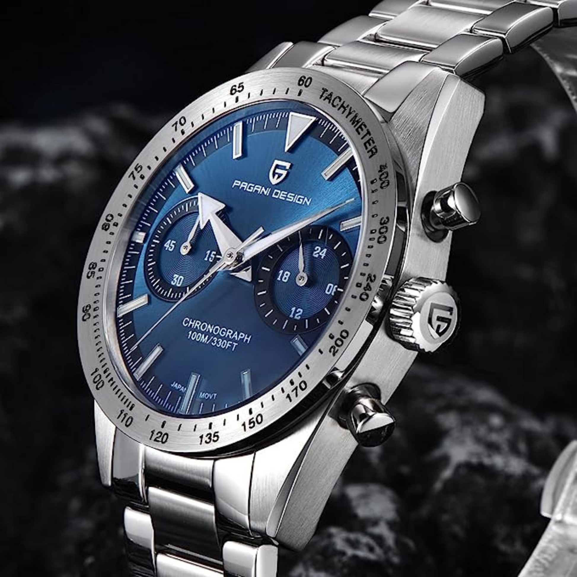 Pagani Design 1766 Homage Men's Chronograph Watches Stainless Steel 40mm Case VK64 Quartz Movement 100M Waterproof Casual Sport Retro Watch - Blue