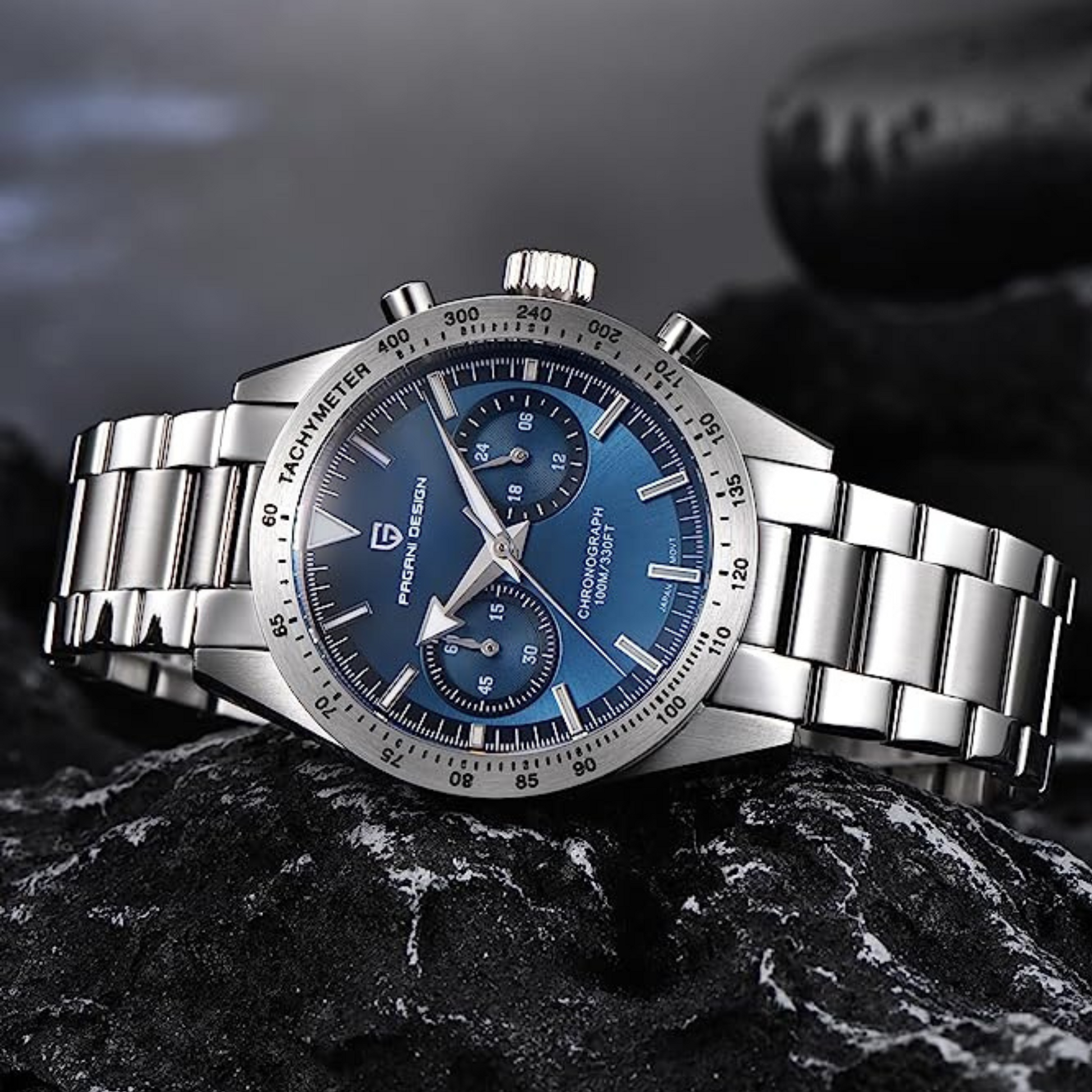 Pagani Design 1766 Homage Men's Chronograph Watches Stainless Steel 40mm Case VK64 Quartz Movement 100M Waterproof Casual Sport Retro Watch - Blue