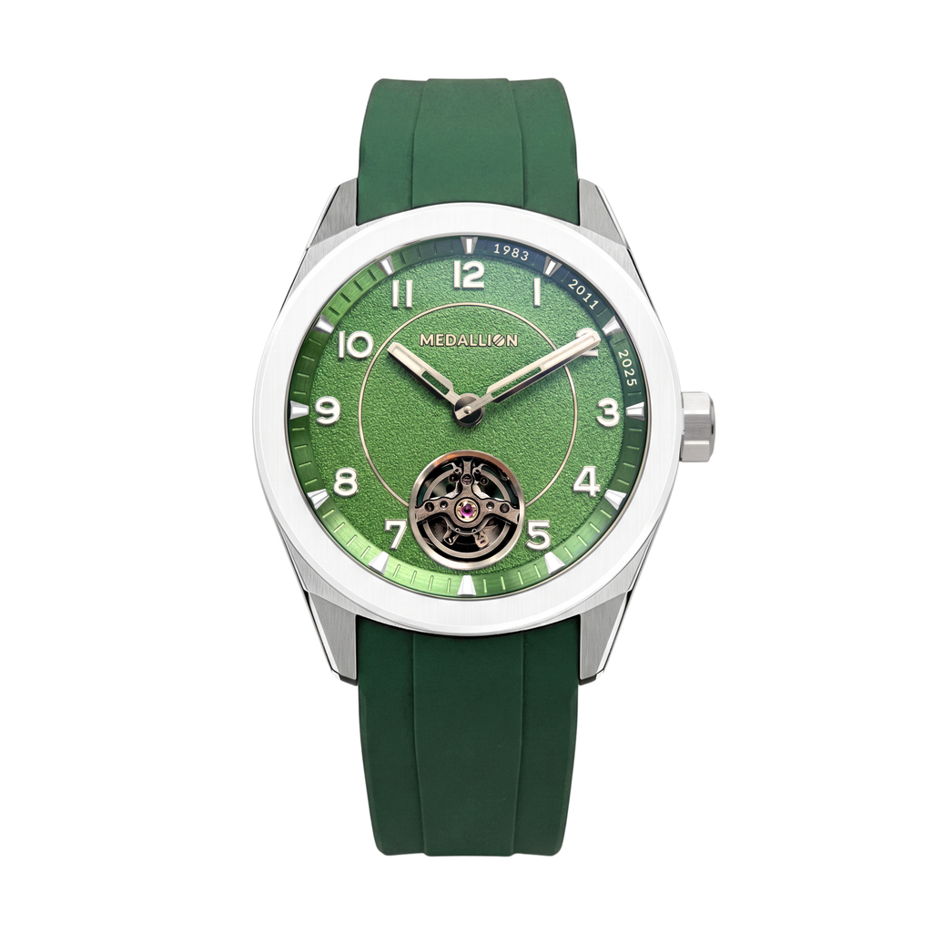 MEDALLION  The Cricket Watch | World Cup Edition | Silver with Green FKM Strap