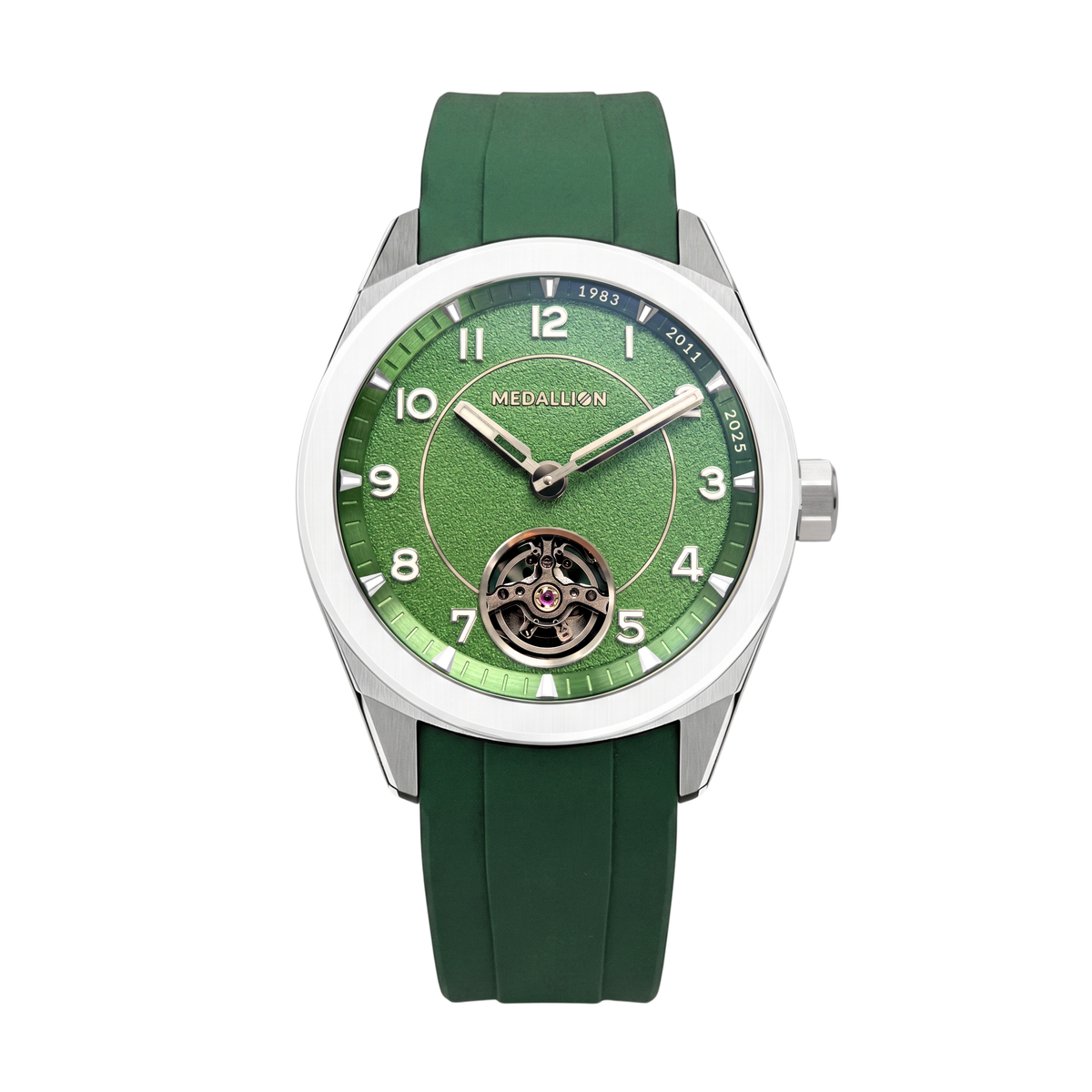 MEDALLION  The Cricket Watch | World Cup Edition | Silver with Green FKM Strap