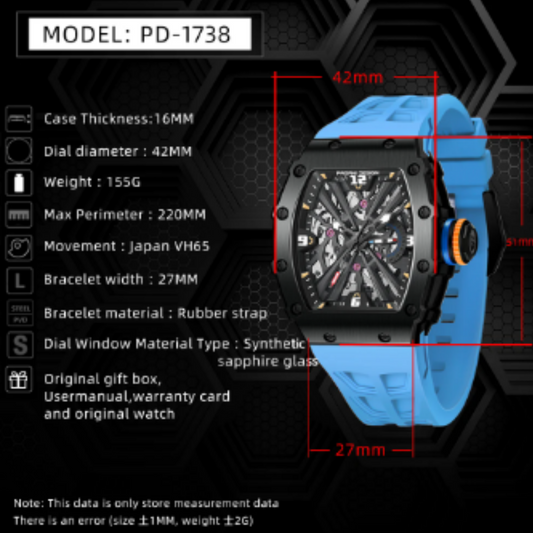 PAGANI DESIGN PD-1738  Waterproof Stainless Steel Skeleton Wristwatch Sport Chronograph Watch for Men - VH65 Movement