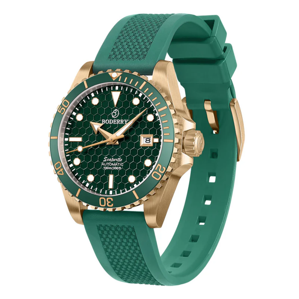 SEATURTLE OCEAN(BRONZE) - Automatic Bronze Diver Watch | Sea Green/FKM Rubber