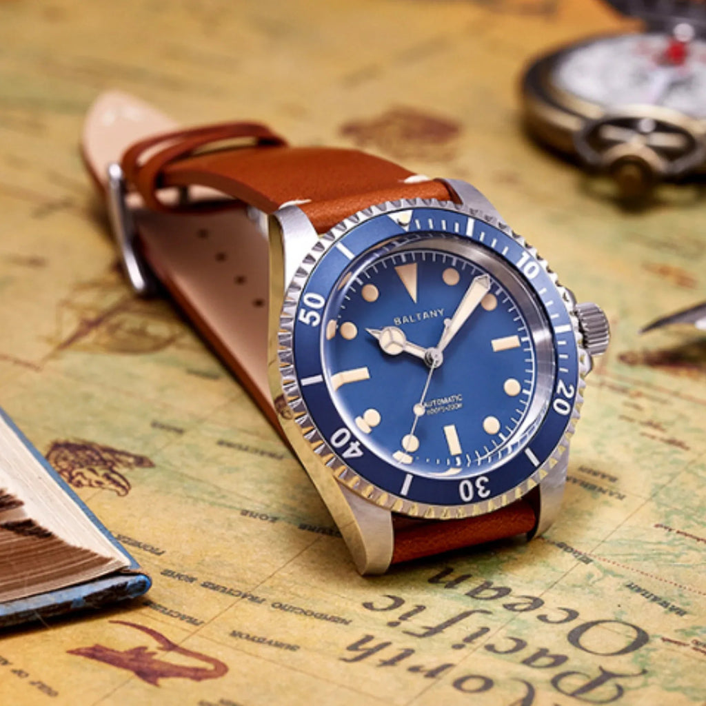 39mm Baltany NH38 Automatic Retro Diver Watch D3043AB - DREAM WATCHES