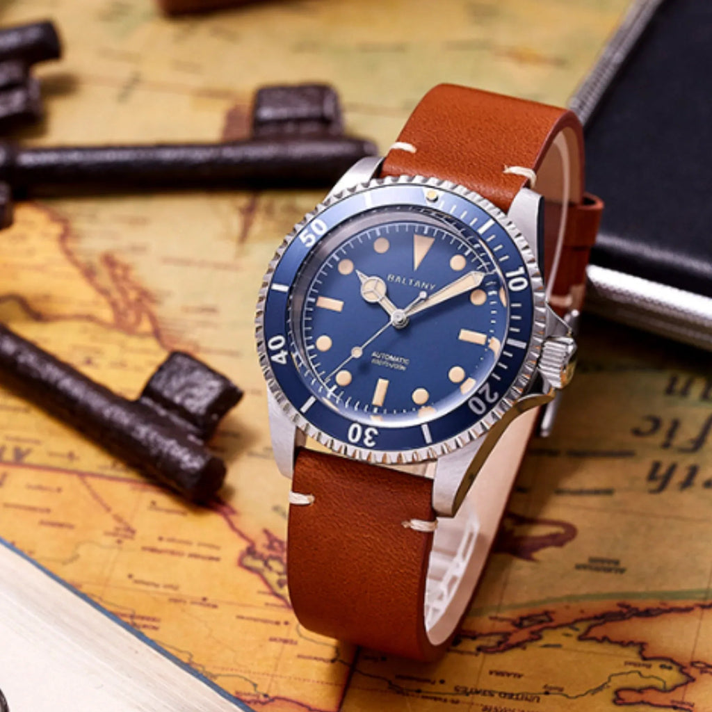 39mm Baltany NH38 Automatic Retro Diver Watch D3043AB - DREAM WATCHES