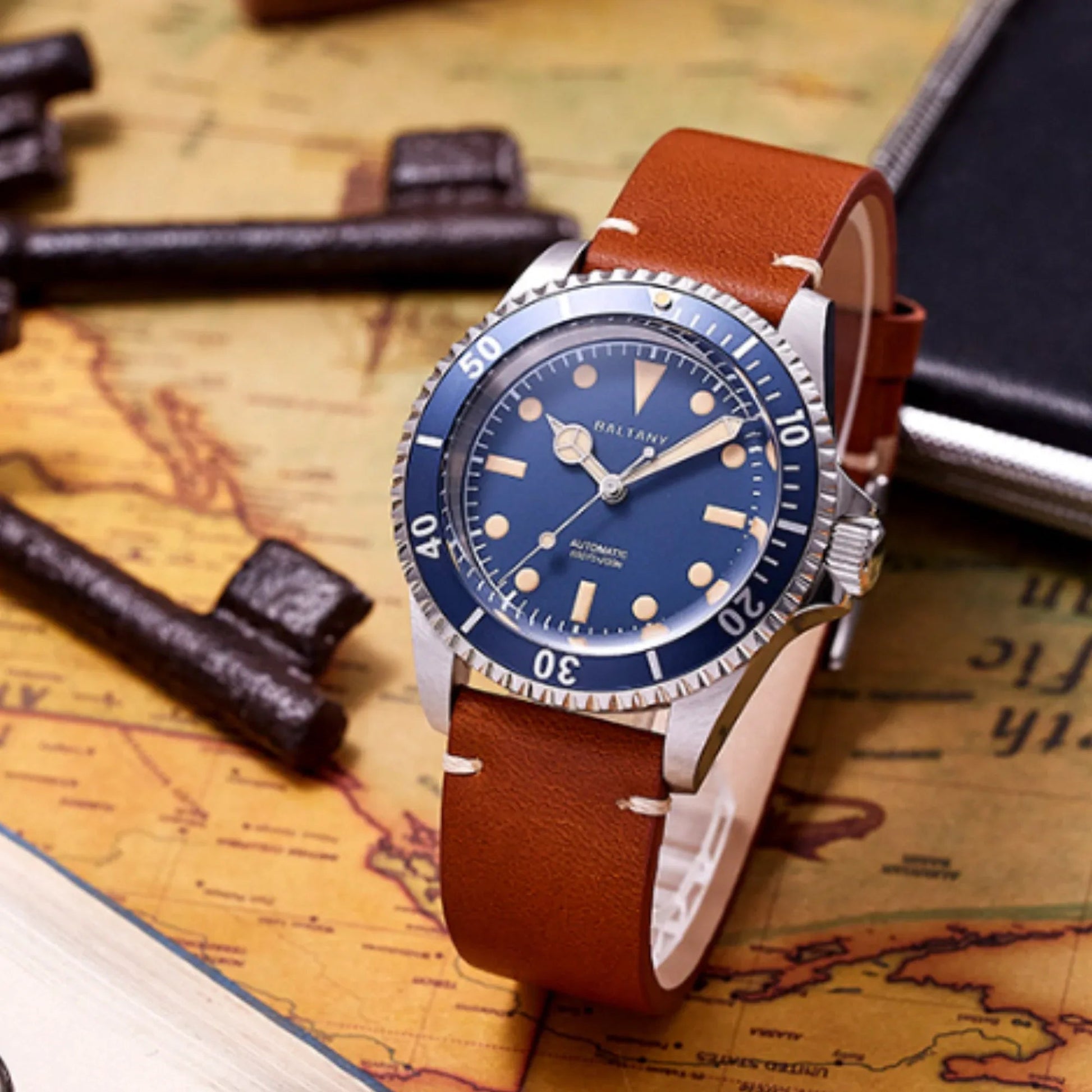 39mm Baltany NH38 Automatic Retro Diver Watch D3043AB - DREAM WATCHES