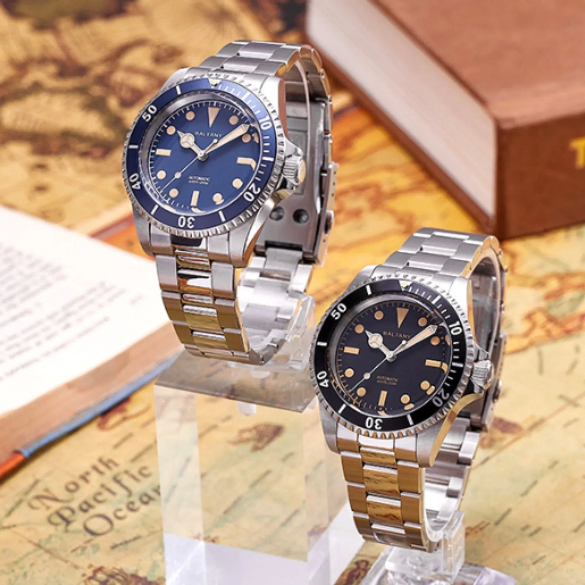 39mm Baltany NH38 Automatic Retro Diver Watch D3043AB - DREAM WATCHES