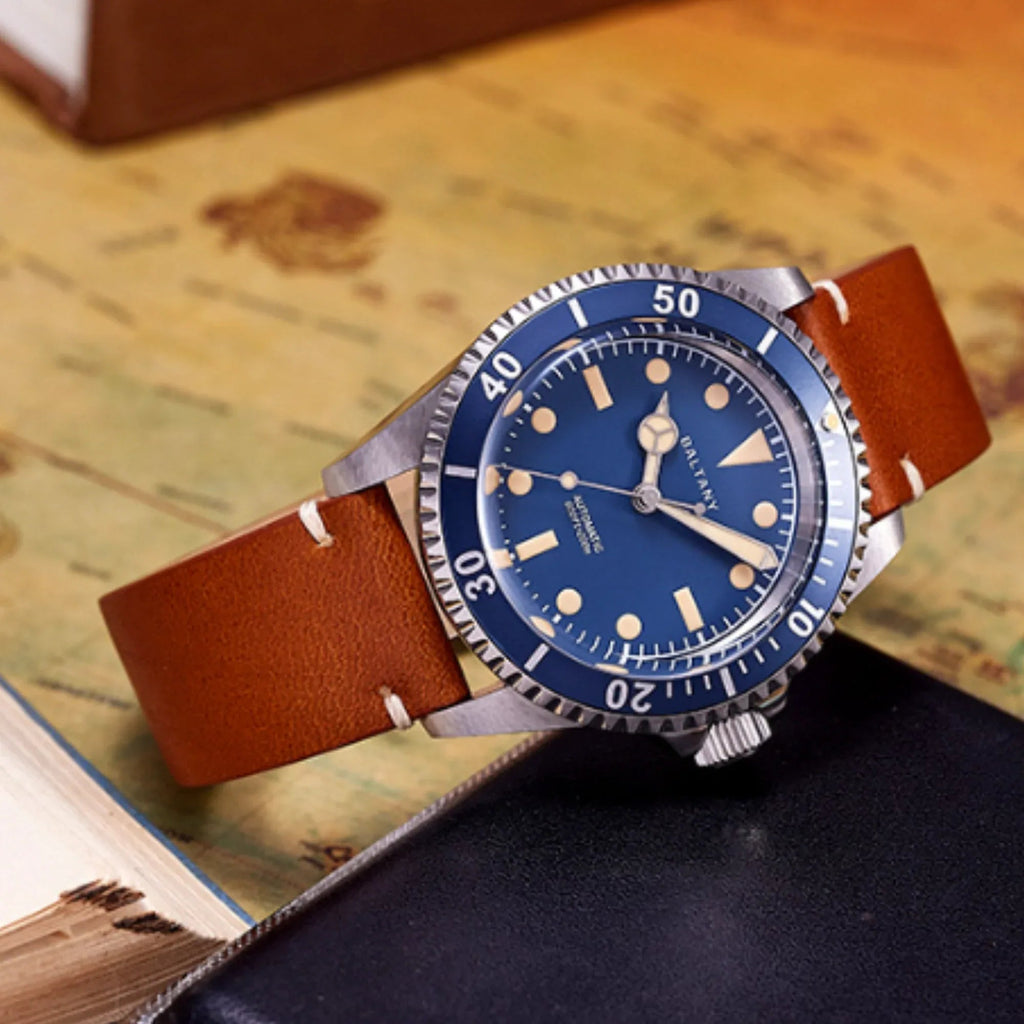 39mm Baltany NH38 Automatic Retro Diver Watch D3043AB - DREAM WATCHES