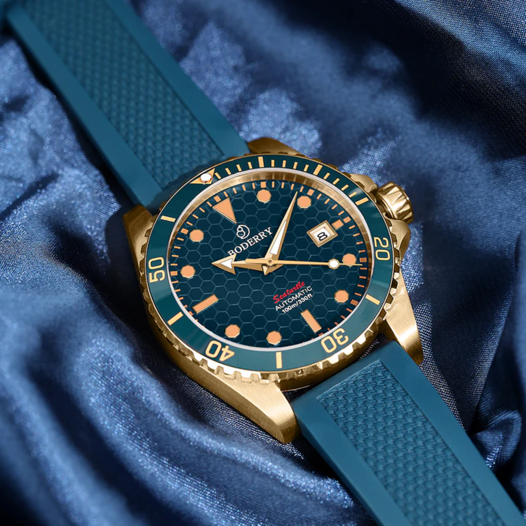SEATURTLE OCEAN(BRONZE) - Automatic Bronze Diver Watch | Sea Blue/FKM Rubber
