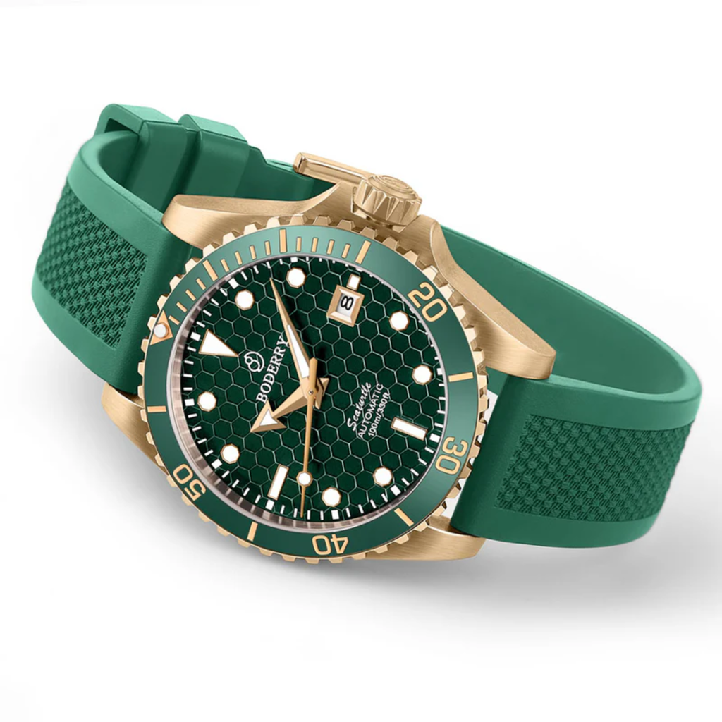 SEATURTLE OCEAN(BRONZE) - Automatic Bronze Diver Watch | Sea Green/FKM Rubber