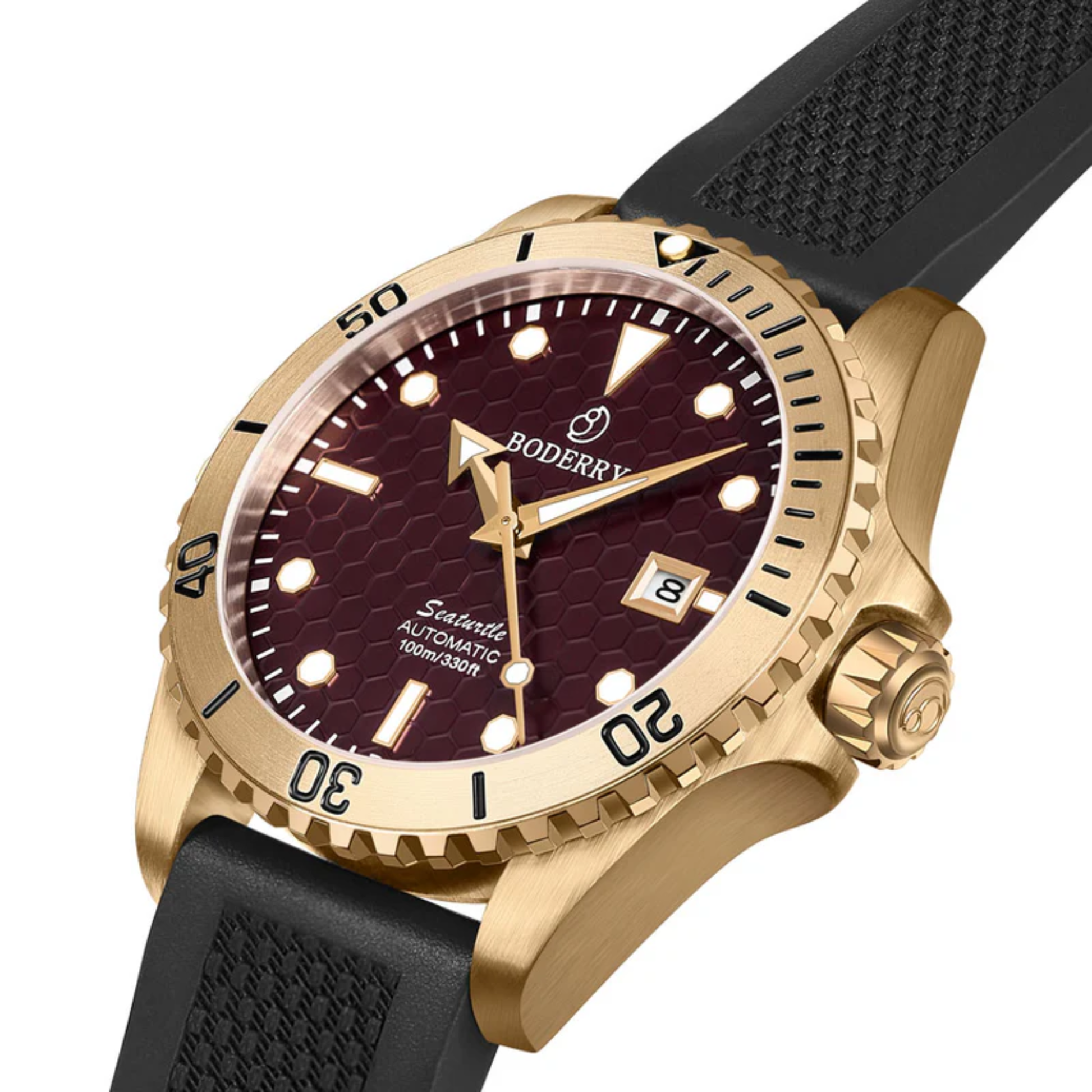 SEATURTLE OCEAN(BRONZE) - Automatic Bronze Diver Watch | Sea Red/FKM Rubber