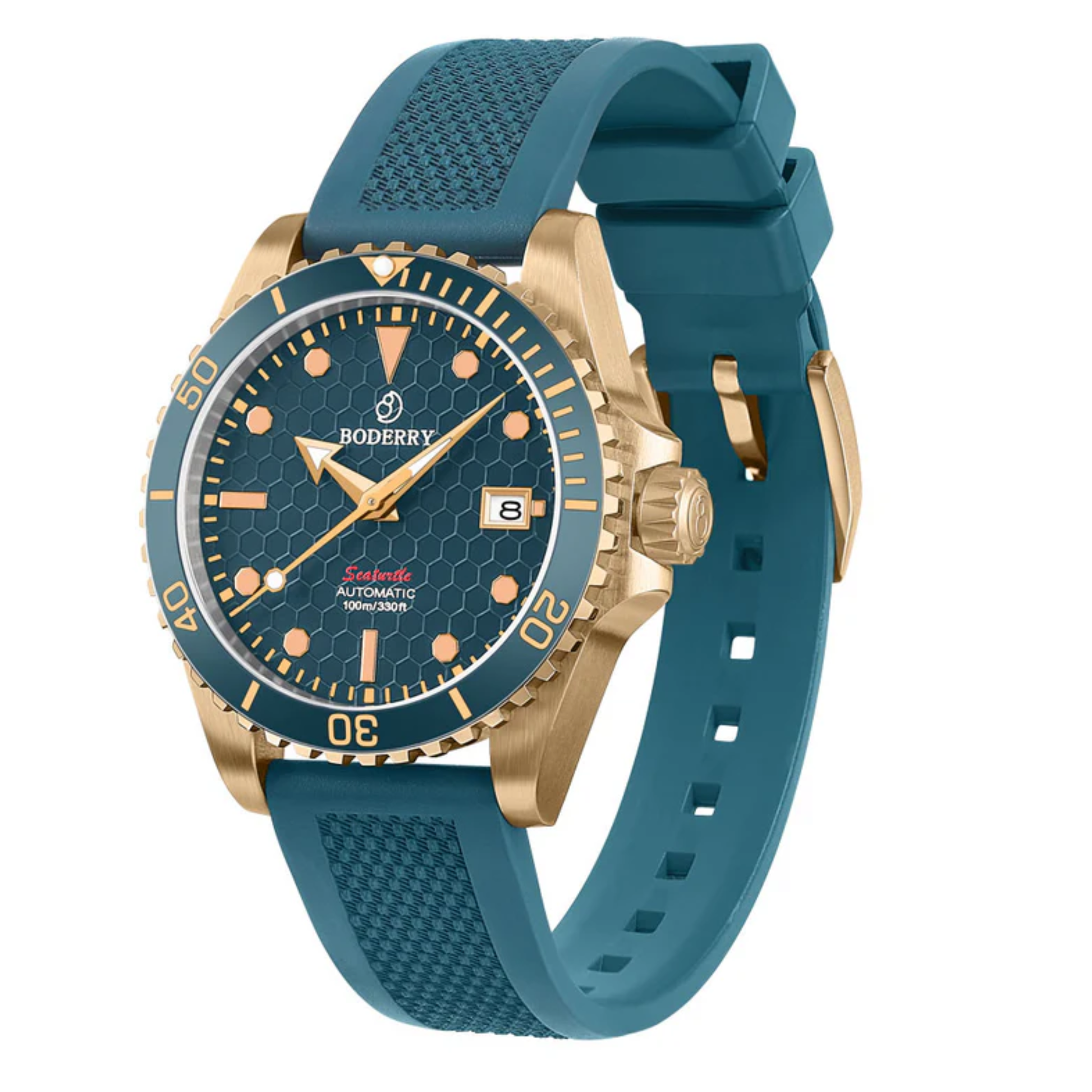 SEATURTLE OCEAN(BRONZE) - Automatic Bronze Diver Watch | Sea Blue/FKM Rubber