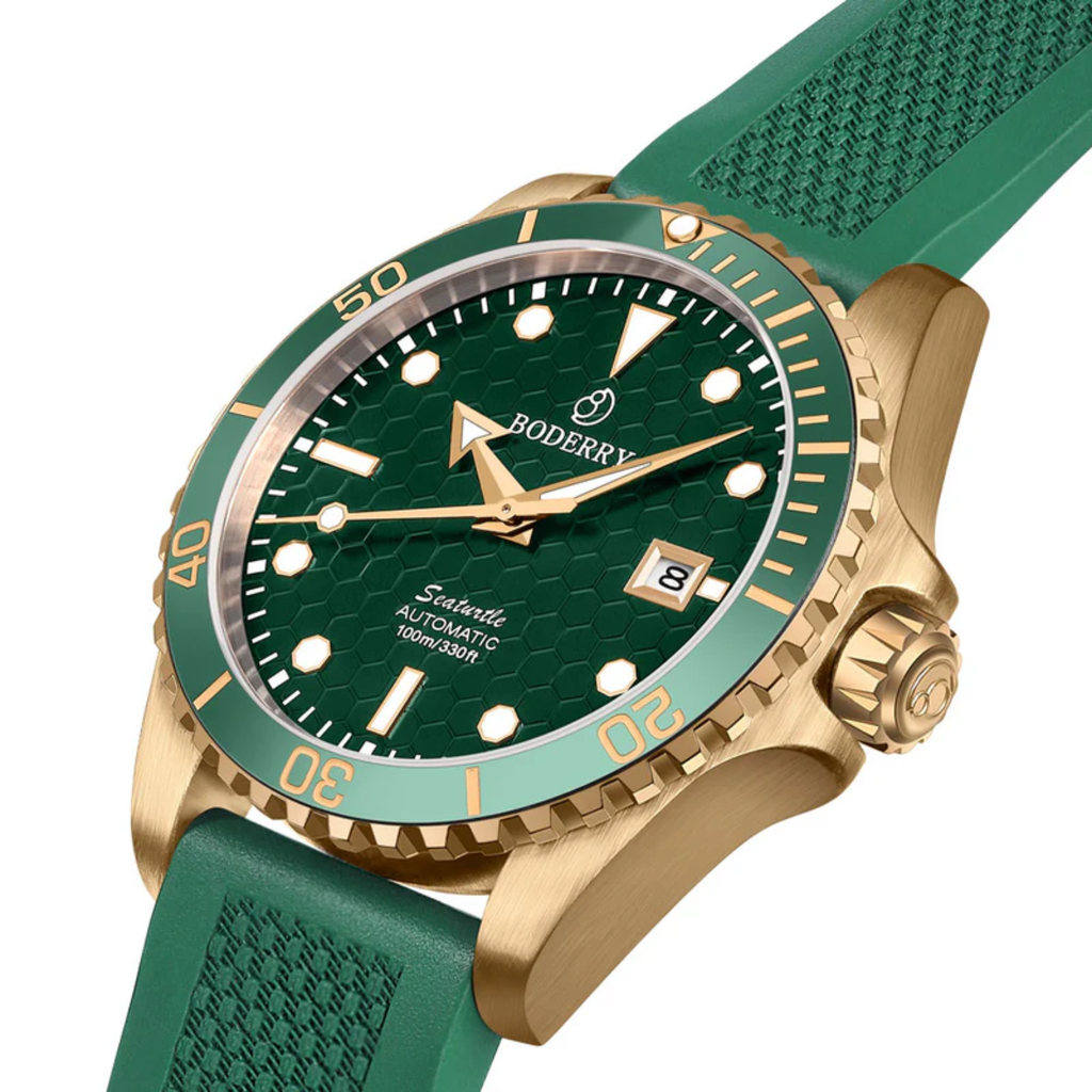 SEATURTLE OCEAN(BRONZE) - Automatic Bronze Diver Watch | Sea Green/FKM Rubber