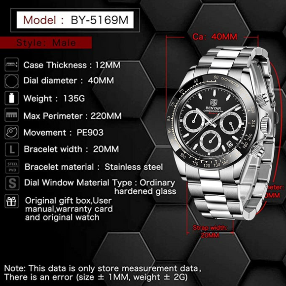 Benyar - BY-5169 Silver Black Classic Men's Watch with Chronograph and Stainless Steel Strap benyar watches online india dream watches