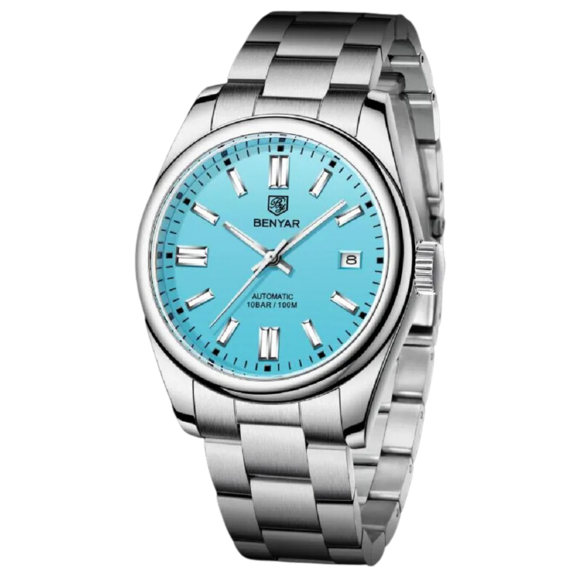 BENYAR Classic Men's Automatic Mechanical Watch Stainless Steel Strap Waterproof Luminous Simple Business Sports Wristwatch - Tiffany Blue Dial benyar watches online india dream watches