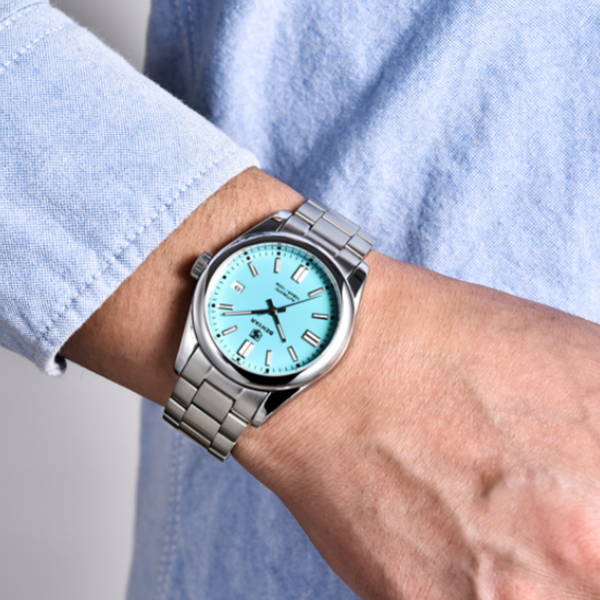 BENYAR Classic Men's Automatic Mechanical Watch Stainless Steel Strap Waterproof Luminous Simple Business Sports Wristwatch - Tiffany Blue Dial benyar watches online india dream watches