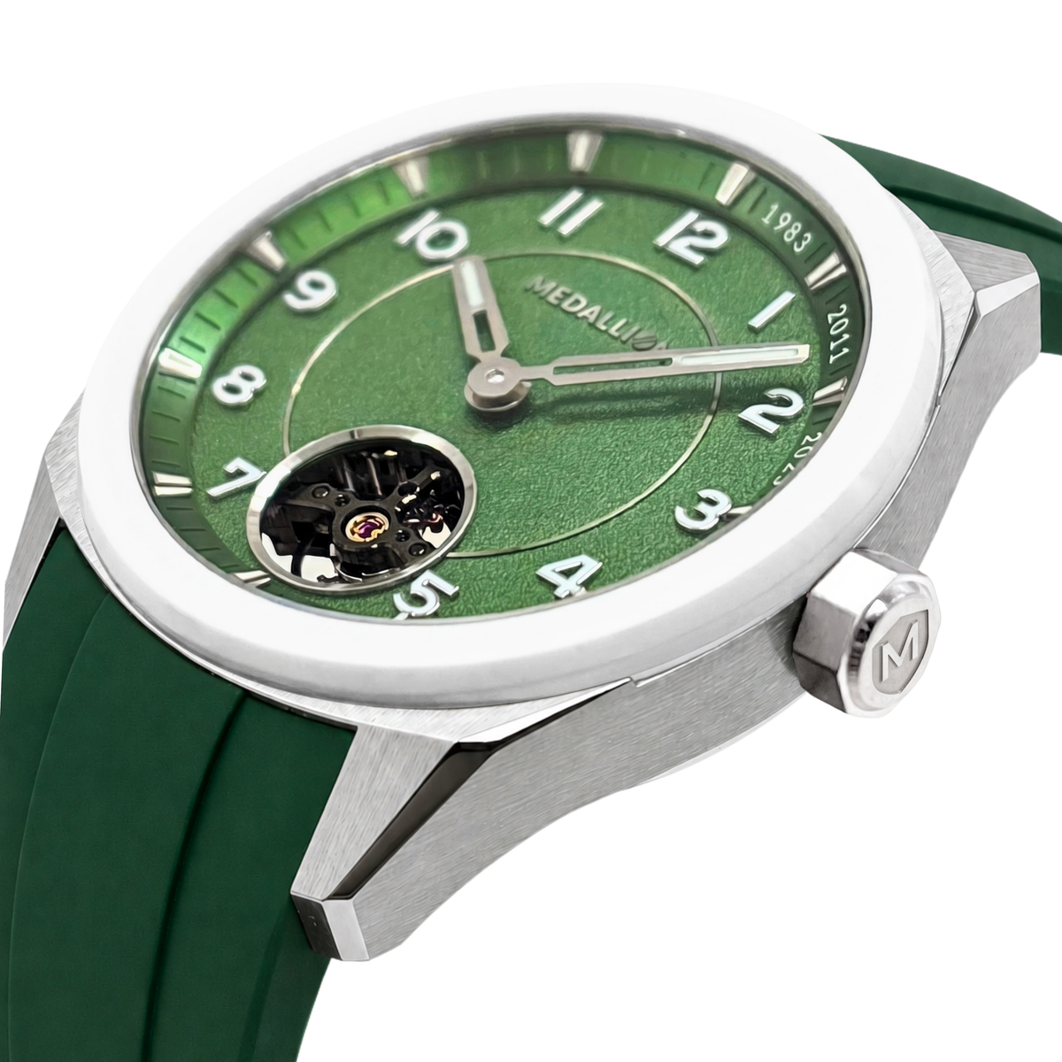MEDALLION  The Cricket Watch | World Cup Edition | Silver with Green FKM Strap