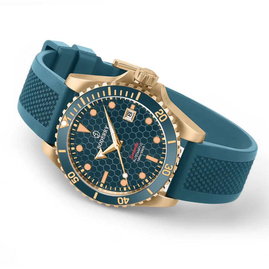 SEATURTLE OCEAN(BRONZE) - Automatic Bronze Diver Watch | Sea Blue/FKM Rubber