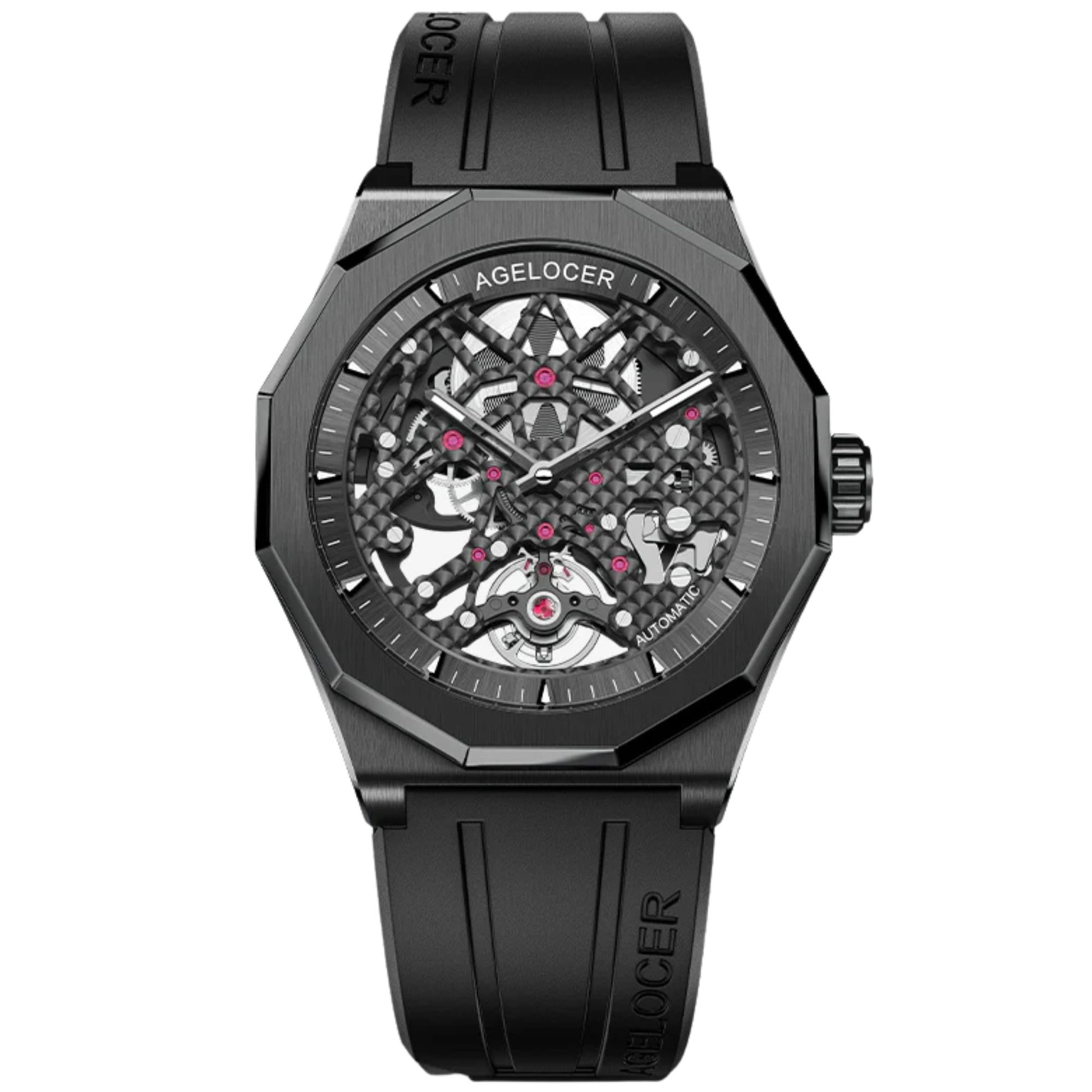 AGELOCER Original Schwarzwald Series Engraved Skeleton Men Mechanical Watch (Black)