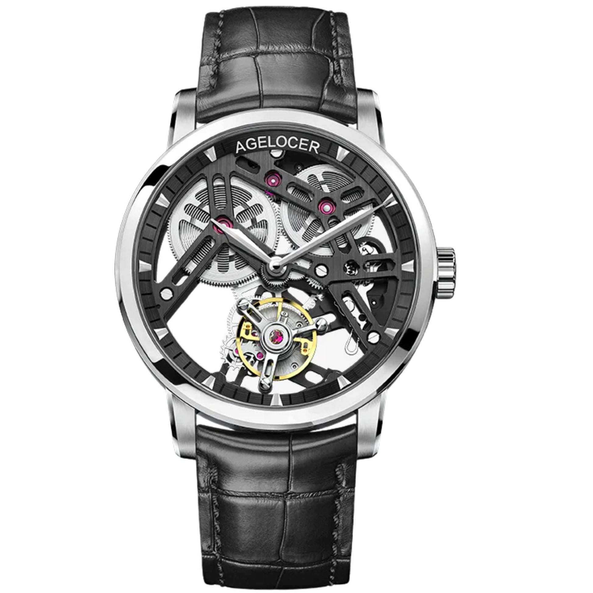 AGELOCER Skeleton Free-sprung Balance Flying Tourbillon Manual Winding Tourbillon Mechanical Watch