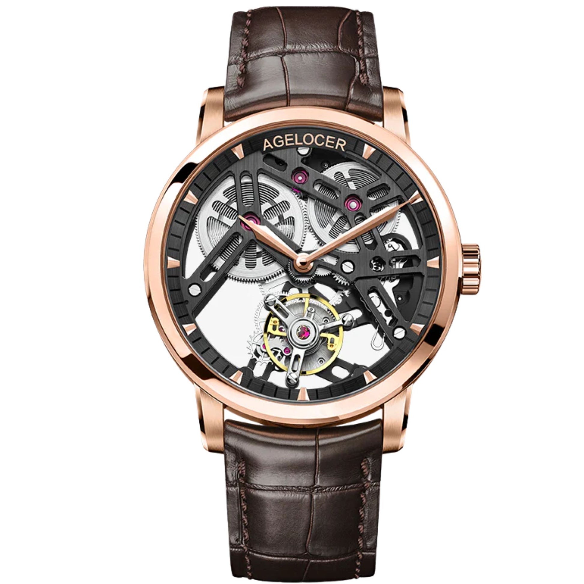 AGELOCER Skeleton Free-sprung Balance Flying Tourbillon Manual Winding Tourbillon Mechanical Watch