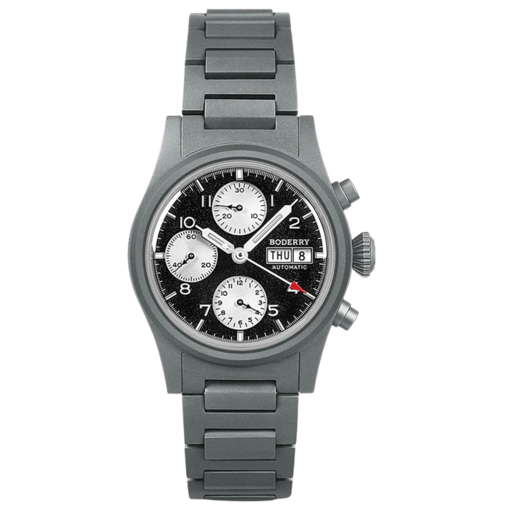 BODERRY LANDMASTER Chronograph – Titanium Automatic Tritium Field Watch | Reverse Panda-bracelet