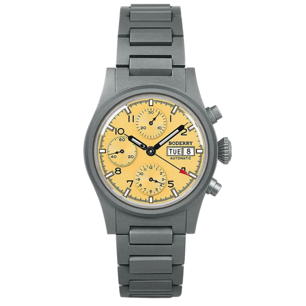 BODERRY LANDMASTER Chronograph – Titanium Automatic Tritium Field Watch | Reverse Panda-bracelet