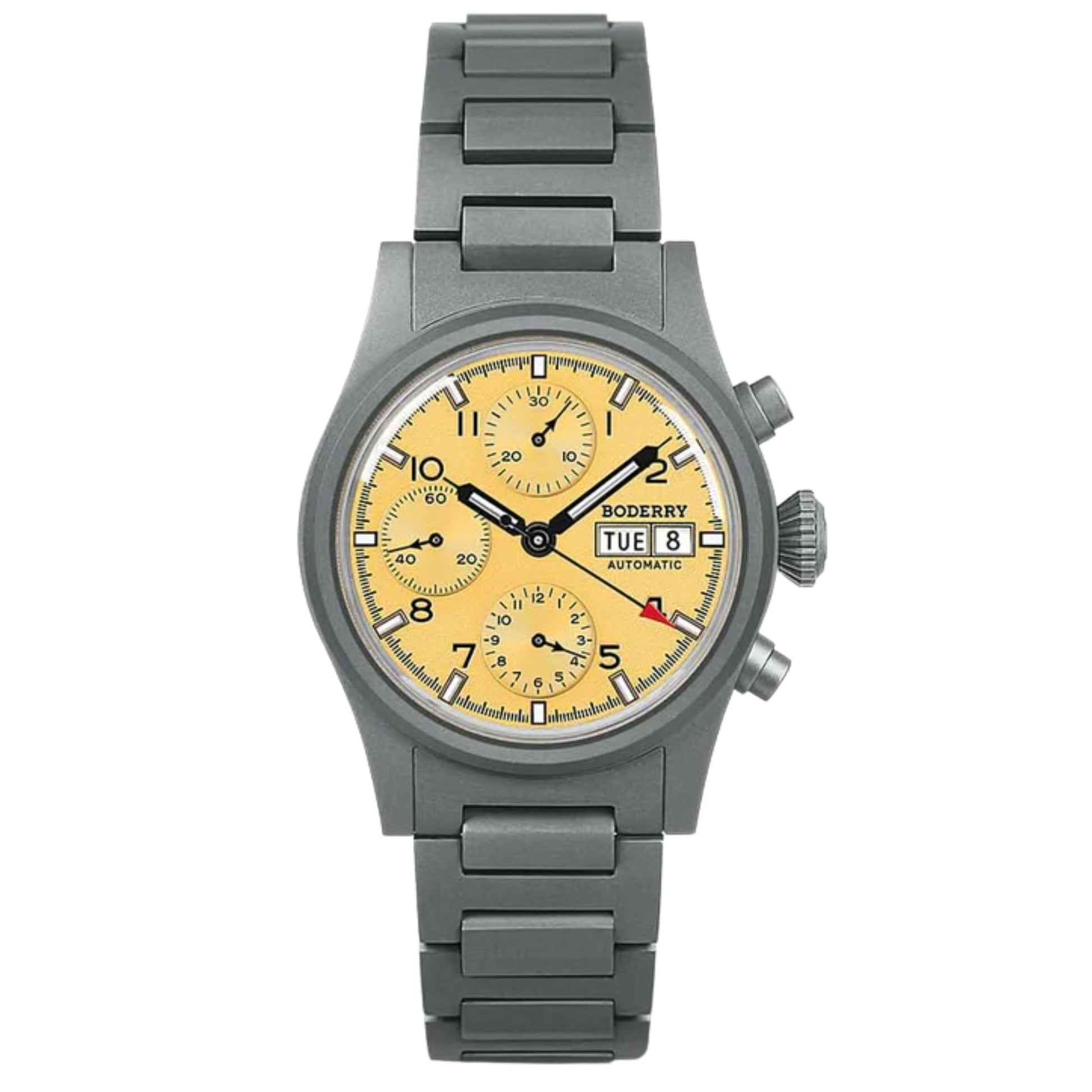 BODERRY LANDMASTER Chronograph – Titanium Automatic Tritium Field Watch | Reverse Panda-bracelet