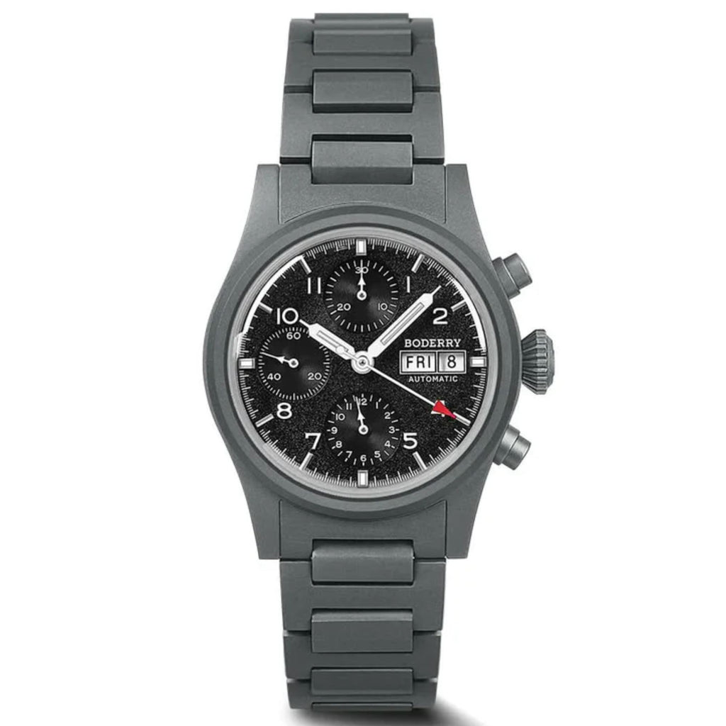 BODERRY LANDMASTER Chronograph – Titanium Automatic Tritium Field Watch | Reverse Panda-bracelet