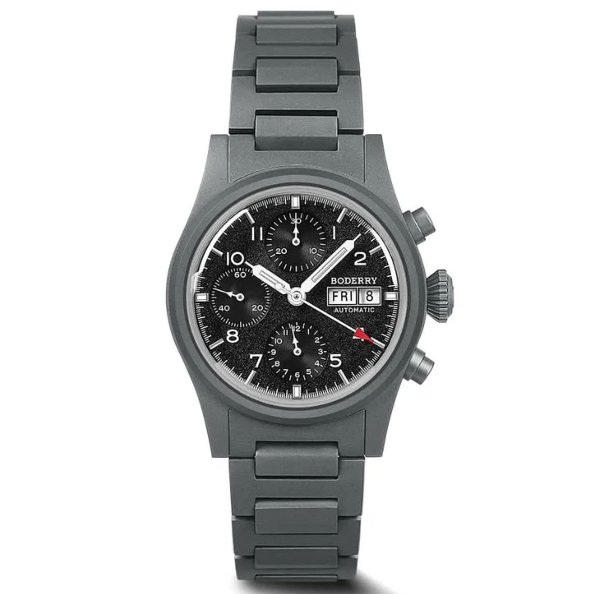 BODERRY LANDMASTER Chronograph – Titanium Automatic Tritium Field Watch | Reverse Panda-bracelet