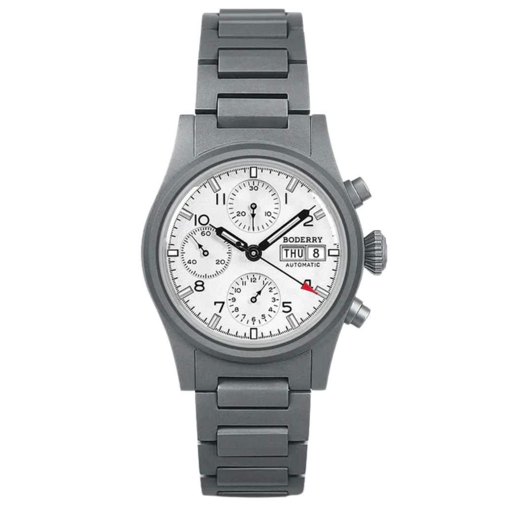 BODERRY LANDMASTER Chronograph – Titanium Automatic Tritium Field Watch | Reverse Panda-bracelet