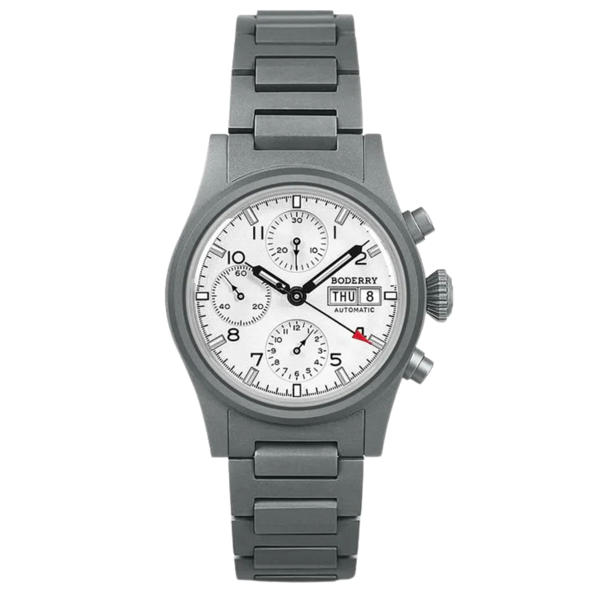 BODERRY LANDMASTER Chronograph – Titanium Automatic Tritium Field Watch | Reverse Panda-bracelet