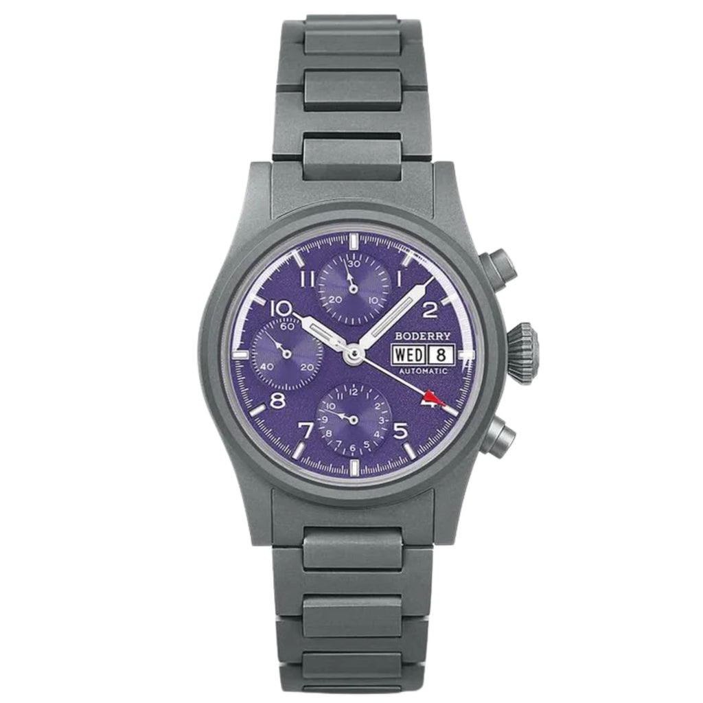 BODERRY LANDMASTER Chronograph – Titanium Automatic Tritium Field Watch | Reverse Panda-bracelet