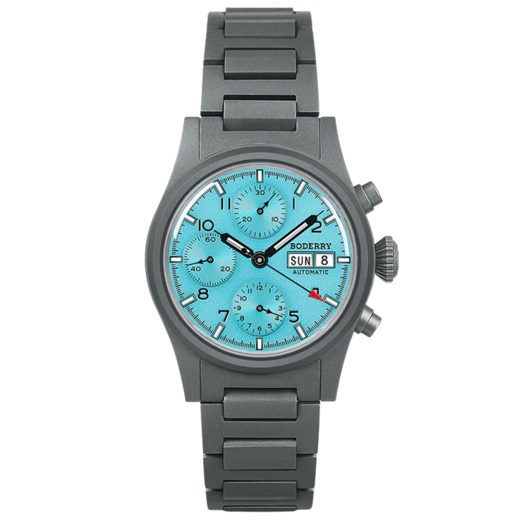 BODERRY LANDMASTER Chronograph – Titanium Automatic Tritium Field Watch | Reverse Panda-bracelet