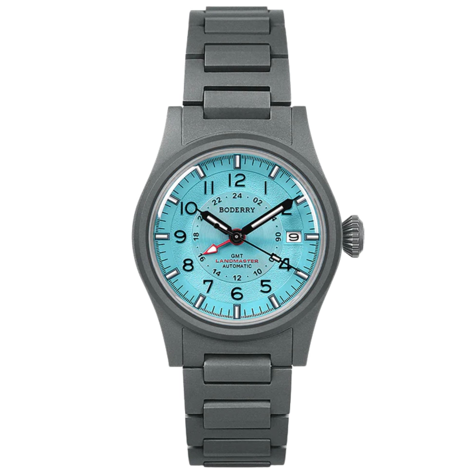 BODERRY LANDMASTER GMT – Titanium Automatic Tritium Field Watch | Ice Blue