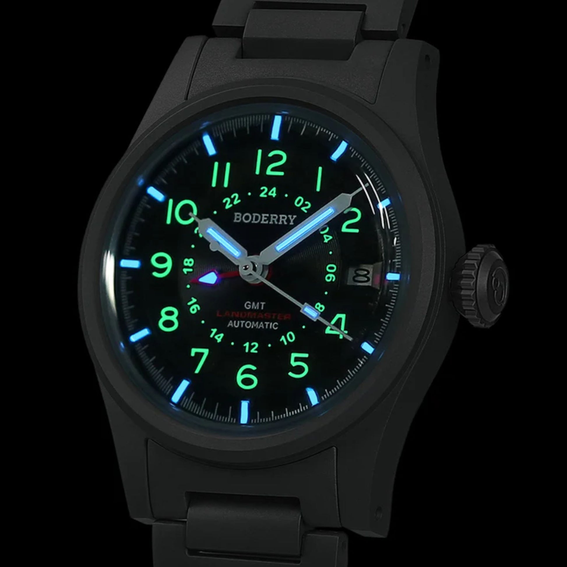 BODERRY LANDMASTER GMT – Titanium Automatic Tritium Field Watch | Black